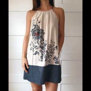 Floral Beaded Halter Style Spaghetti Strap Dress